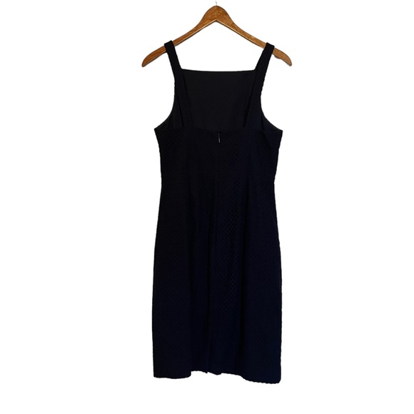 J. Crew Navy Blue Fitted Eyelet Midi Sleeveless Dress Size 4 - Picture 2 of 4